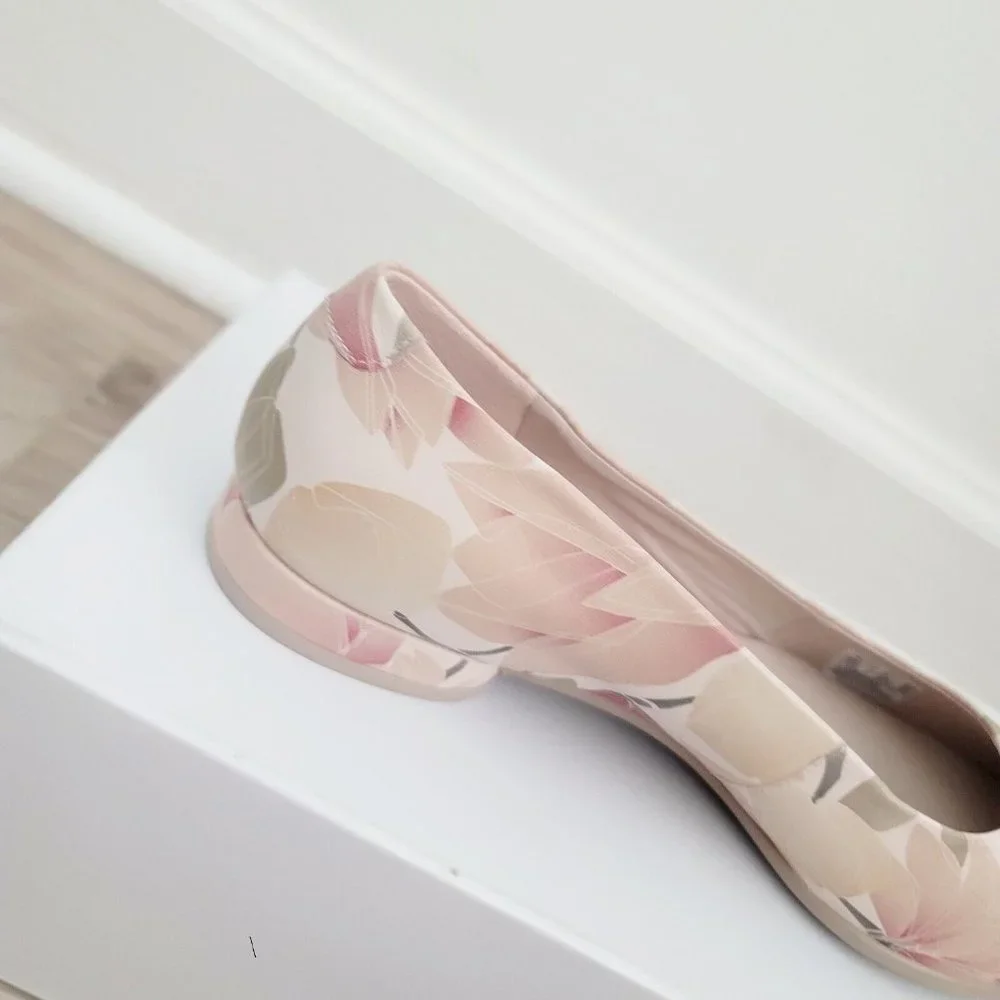 Ecco Anine Pink Beige Floral Ballet Ballerina Flats Slip On Leather Shoes 6 37_3